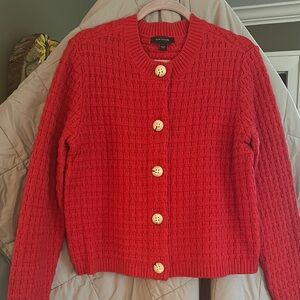 Ann Taylor Red Cable-Knit Cardigan Sweater